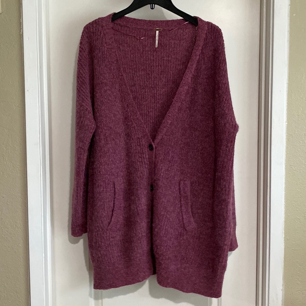 Free People ButtonDown Bishop Oversized Cardigan Sweater Large Alpaca blend